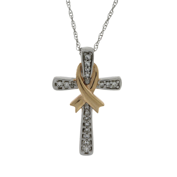 .07ct Diamond Cross Religious Pendant 10KT 2 Tone Gold