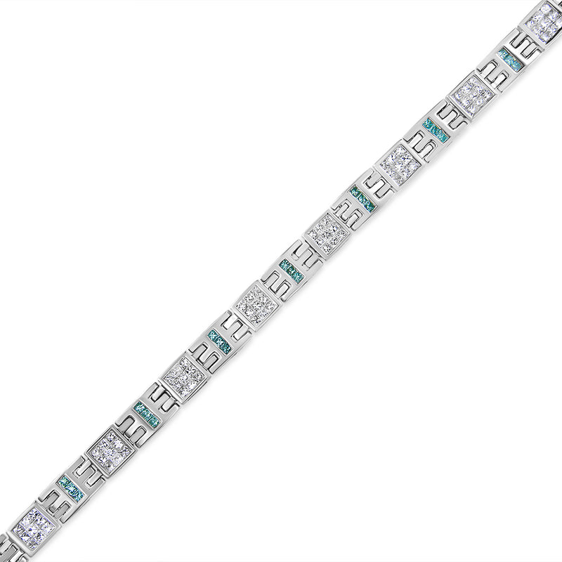 14K White Gold Princess-Cut white and Blue Diamond Fashion Bracelet(3.00 cttw,H-I Color,SI1-SI2 Clarity)