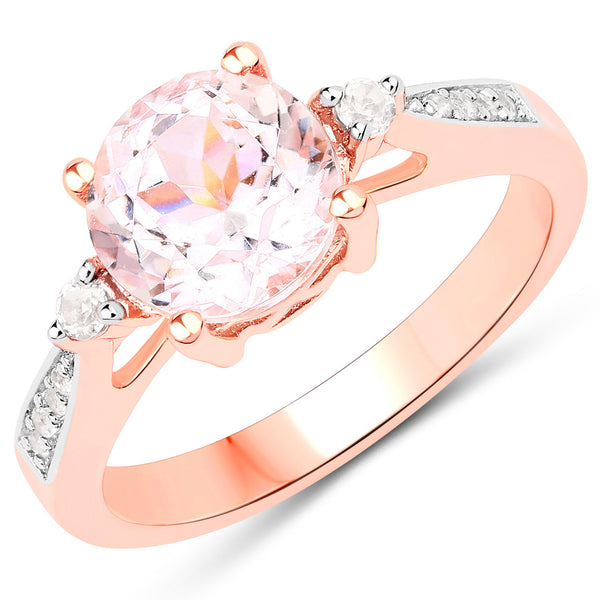 2.73 Carat Genuine Kunzite and White Topaz .925 Sterling Silver Ring