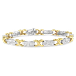 Two-Tone 14K Yellow & White Gold 2.0 Cttw Princess-Cut Diamond Tapered and X-Link Tennis Bracelet (G-H Color, SI1-SI2 Clarity) - 7-¼”