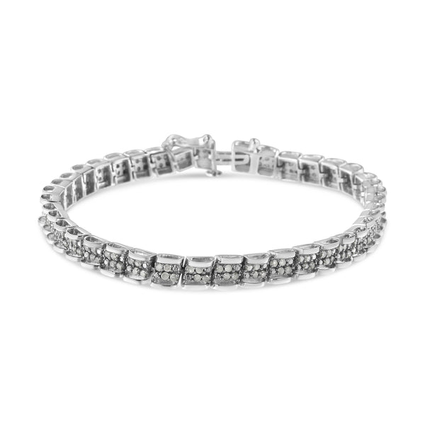 .925 Sterling Silver 2.0 Cttw Diamond 7" Round Miracle Plate Link Bracelet (I-J Color, I2-I3 Clarity)