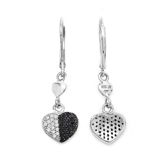 0.45 Carat Genuine Black Diamond & White Diamond .925 Sterling Silver Earrings