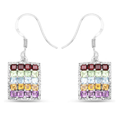 4.32 Carat Genuine Multi Stones .925 Sterling Silver Earrings