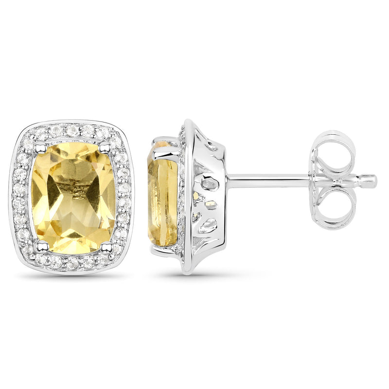 2.81 Carat Genuine Citrine and White Topaz .925 Sterling Silver Earrings