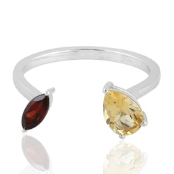 Pear Shape Citrine Garnet Adjustable Ring 925 Sterling Silver Jewelry Size