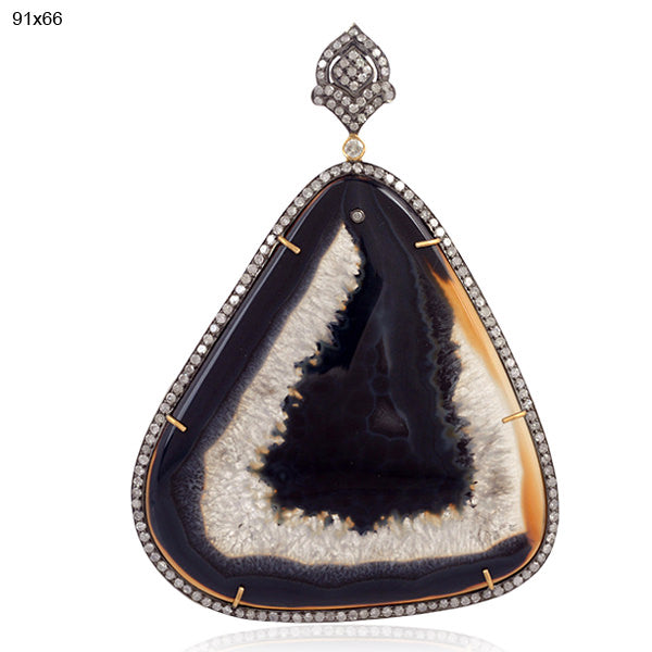 Agate 18k Gold Designer Diamond Pendant Silver Jewelry
