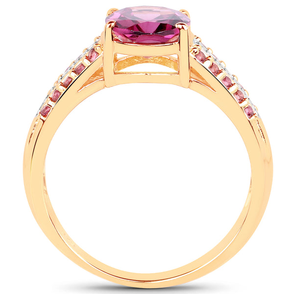 14K Yellow Gold Plated 3.32 Carat Genuine Rhodolite and White Topaz .925 Sterling Silver Ring
