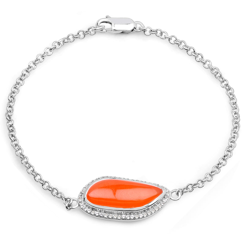 5.50 Carat Genuine Carnelian And White Topaz .925 Sterling Silver Bracelet