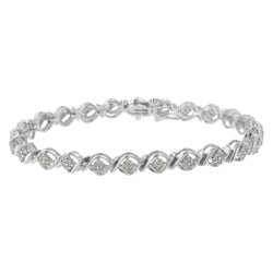 Sterling Silver Diamond Cluster Link Bracelet (1 cttw, I-J Color, I2-I3 Clarity)
