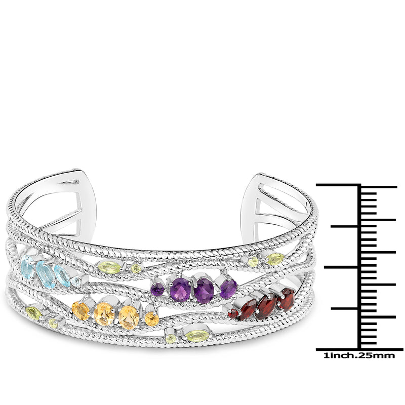 4.82 Carat Genuine Multi Stones .925 Sterling Silver Cuff Bangle