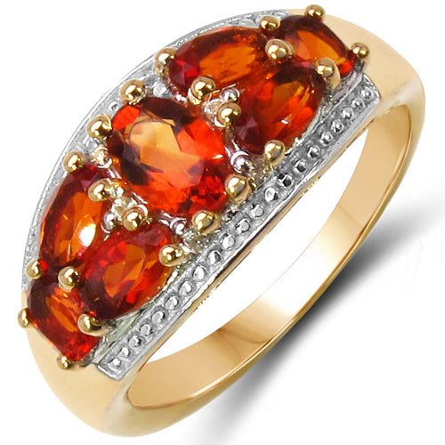 14K Yellow Gold Plated 1.96 Carat Genuine Citrine & White Topaz .925 Sterling Silver Ring
