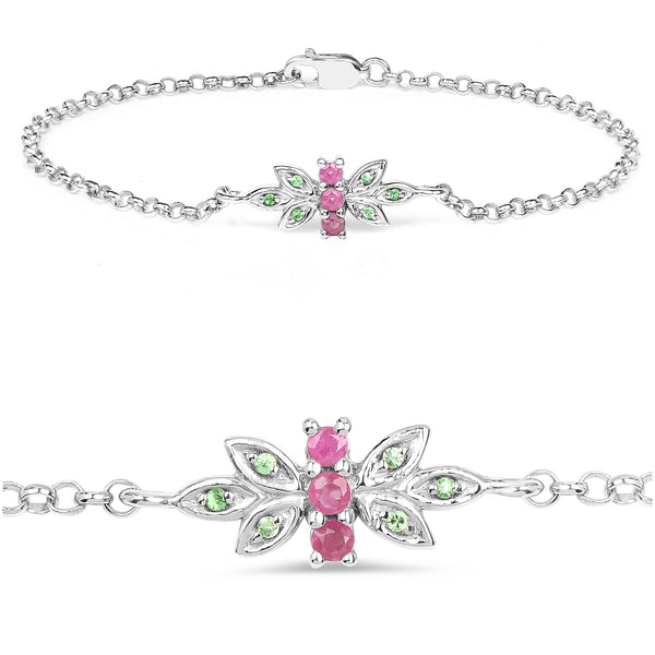 0.30 Carat Tsavorite & Ruby Rakhi .925 Sterling Silver Bracelet