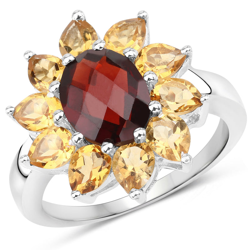 5.50 Carat Genuine Garnet and Citrine .925 Sterling Silver Ring