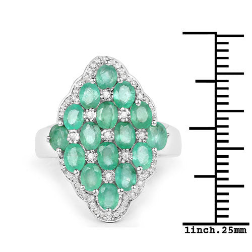 2.68 Carat Genuine Zambian Emerald and White Zircon .925 Sterling Silver Ring