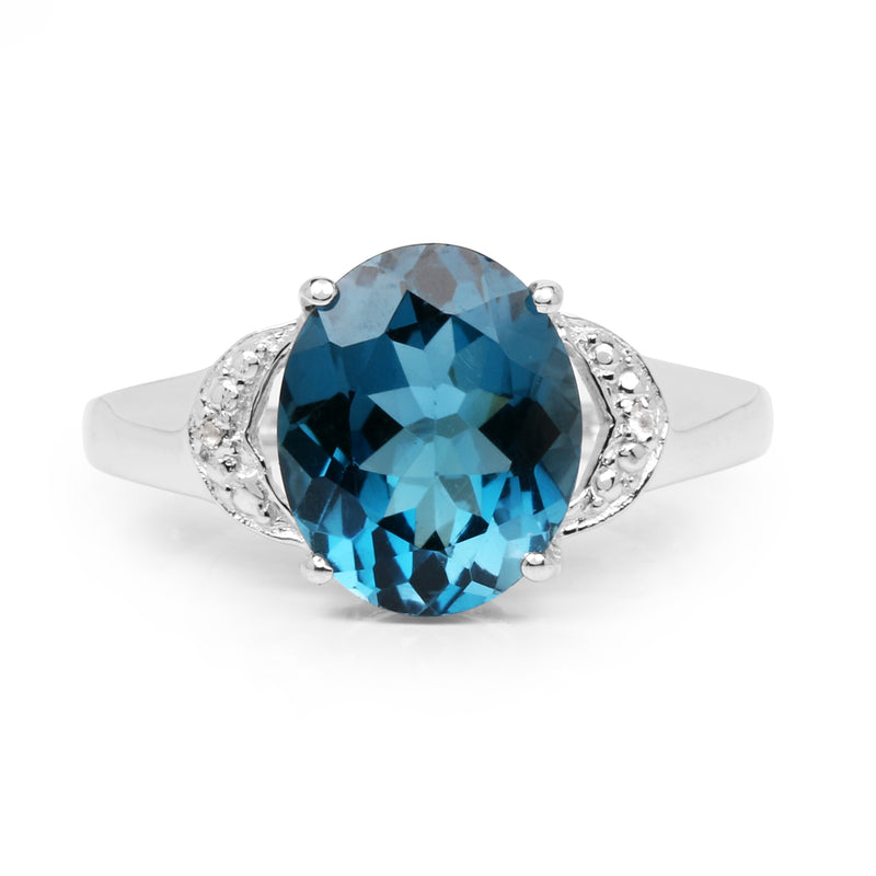 4.26 Carat Genuine London Blue Topaz & White Topaz .925 Sterling Silver Ring