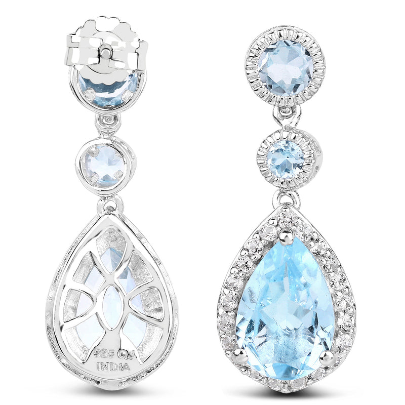 9.46 Carat Genuine Blue Topaz & White Topaz .925 Sterling Silver Earrings