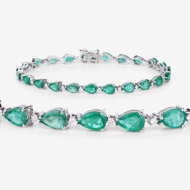 8.37 Carat Genuine Zambian Emerald and White Diamond 14K White Gold Bracelet