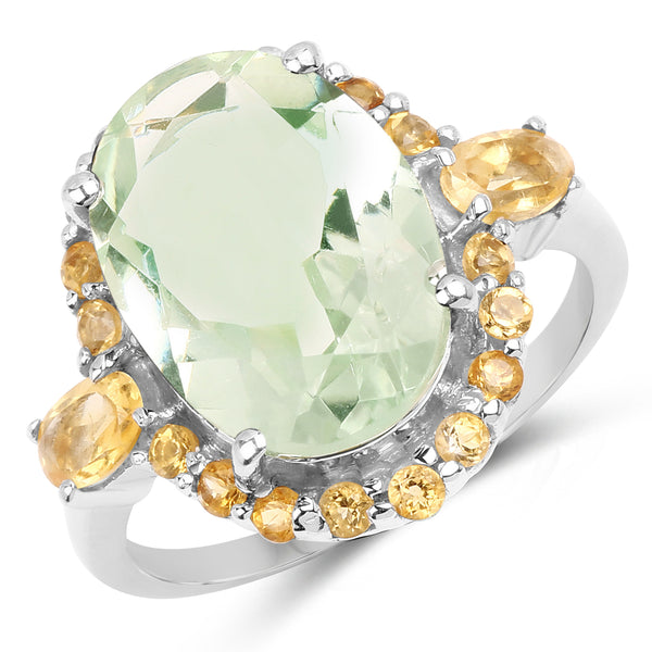 6.00 Carat Genuine Green Amethyst and Citrine .925 Sterling Silver Ring