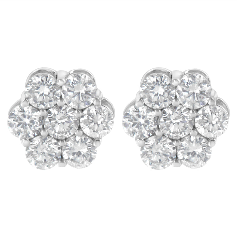 14K White Gold 2.0 Cttw Round Brilliant Cut Diamond Floral Cluster Screwback Stud Earrings (H-I Color, SI2-I1 Clarity)