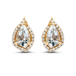 0.83 Carat Genuine Aquamarine and White Diamond 14K Yellow Gold Earrings