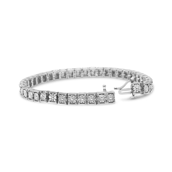 .925 Sterling Silver 1/10 Cttw Miracle Set Diamond and Beaded Tennis Link Bracelet (I-J Color, I2-I3 Clarity) - 7.25" Inches