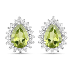 18K White Gold Plated 2.04 Carat Genuine Peridot and White Topaz .925 Sterling Silver Earrings