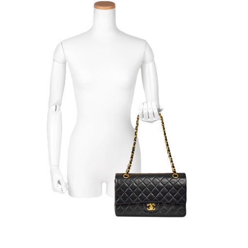 Chanel CHANEL Matrasse 25 Double Flap W Chain Coco Mark Shoulder Bag Black Lambskin A01112