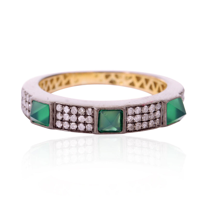 0.45 ct Green Onyx Diamond Band Ring 18kt Gold 925 Sterling Silver Women Jewelry