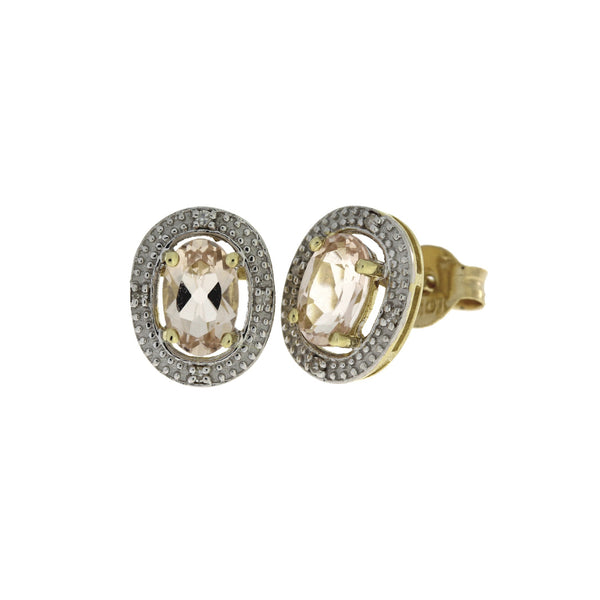 .78ct Morganite Diamond Stud Earrings 10KT Yellow Gold