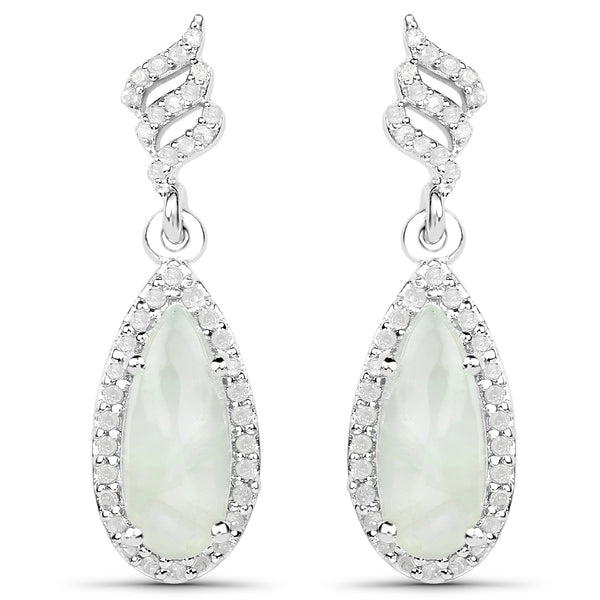 3.25 Carat Genuine Prehnite and White Topaz .925 Sterling Silver Earrings