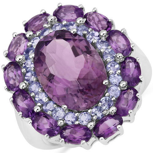 7.83 Carat Genuine Amethyst and Tanzanite .925 Sterling Silver Ring