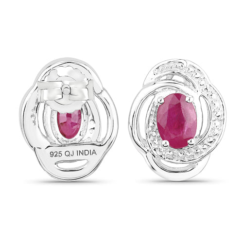 1.70 Carat Genuine Ruby .925 Sterling Silver Earrings