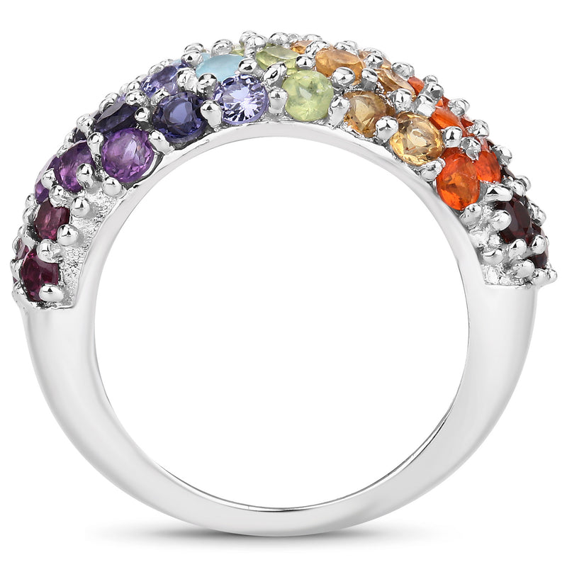 4.16 Carat Genuine Multi Stones .925 Sterling Silver Ring