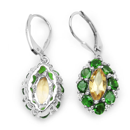 4.72 Carat Genuine Citrine, Chrome Diopside & White Topaz .925 Sterling Silver Earrings