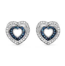 0.49 Carat Genuine Blue Diamond & White Diamond .925 Sterling Silver Earrings