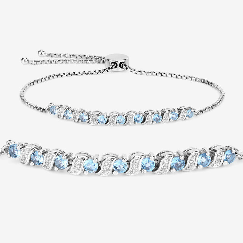 1.16 Carat Genuine Swiss Blue Topaz and White Topaz .925 Sterling Silver Bracelet