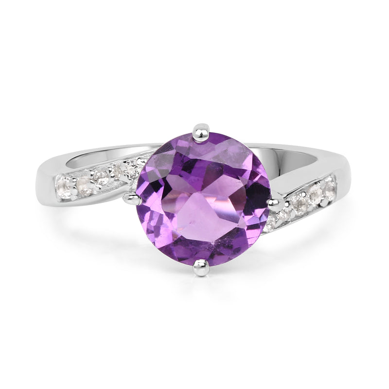 2.55 Carat Genuine Amethyst and White Topaz .925 Sterling Silver Ring