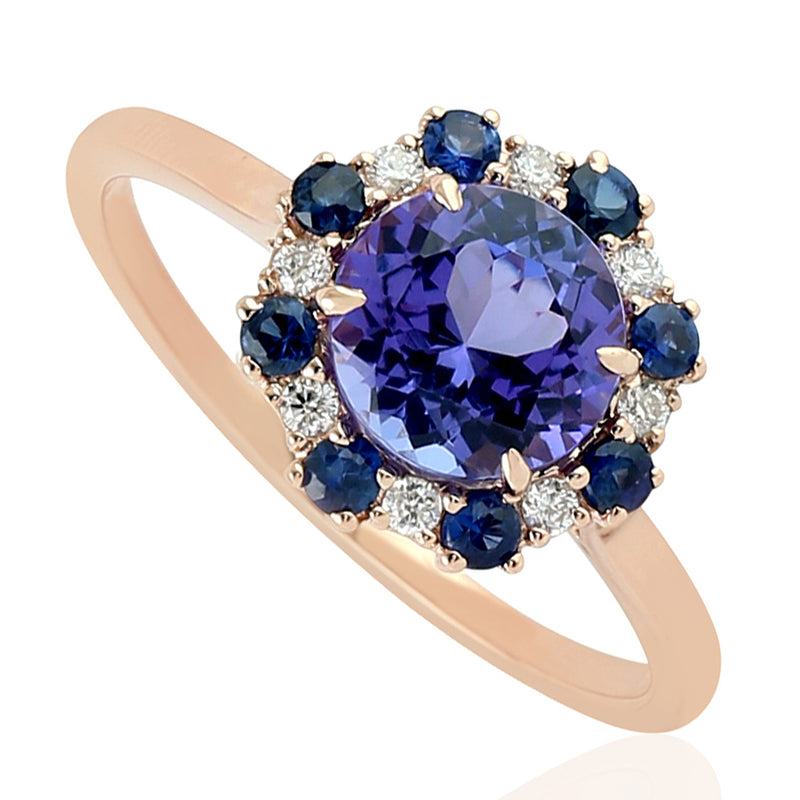 Sapphire Stackable Ring 18k Rose Gold Diamond Gemstone Handmade Jewelry