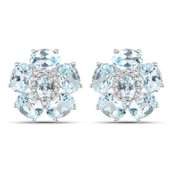 18K White Gold Plated 10.48 Carat Genuine Blue Topaz and White Topaz .925 Sterling Silver Earrings