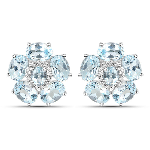 18K White Gold Plated 10.48 Carat Genuine Blue Topaz and White Topaz .925 Sterling Silver Earrings