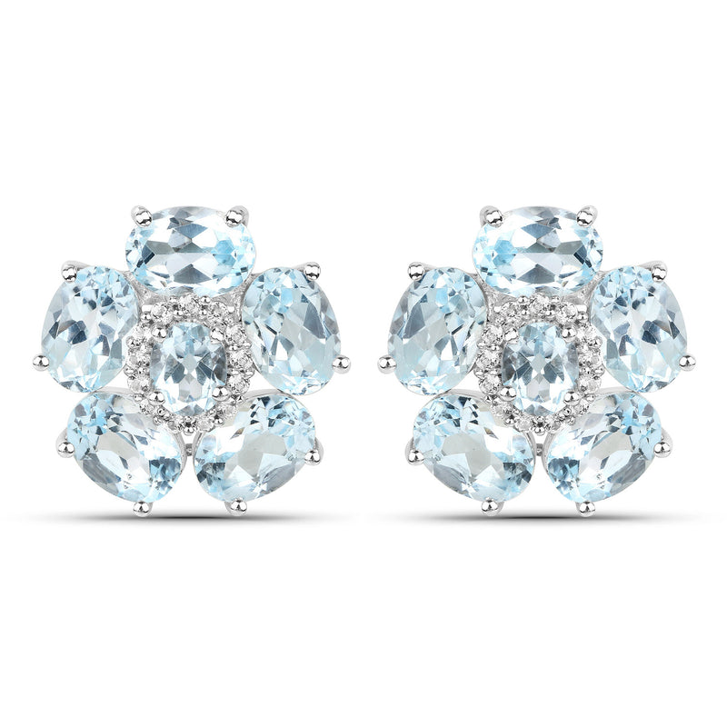 18K White Gold Plated 10.48 Carat Genuine Blue Topaz and White Topaz .925 Sterling Silver Earrings