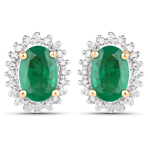 1.00 Carat Genuine Zambian Emerald and White Diamond 18K Yellow Gold Earrings