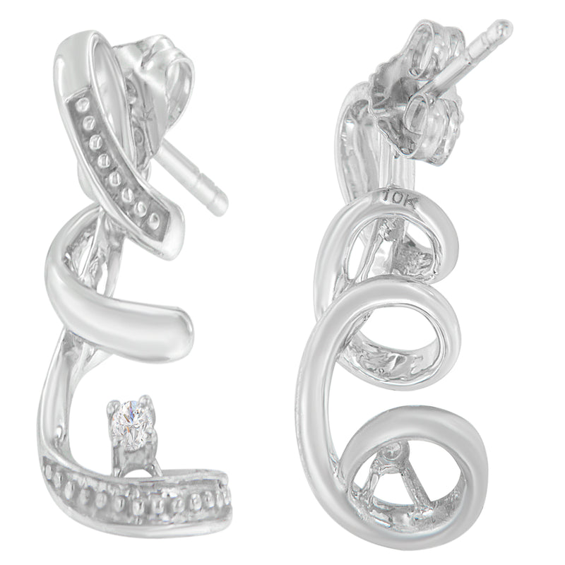 10K White Gold Round Cut Diamond Earrings (0.05 cttw, H-I Color, I1-I2 Clarity)