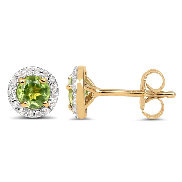 14K Yellow Gold Plated 1.16 Carat Genuine Peridot & White Topaz .925 Sterling Silver Earrings