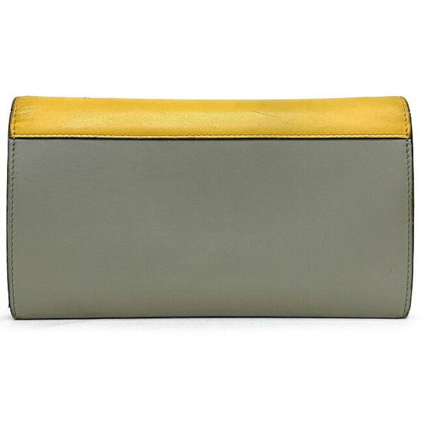 Celine Tri-Fold Wallet Trifold Multifunction Yellow Gray Beige 105853 Leather CELINE Calfskin Women's Genuine