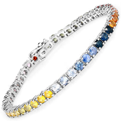 8.28 Carat Genuine Multi Sapphire .925 Sterling Silver Bracelet