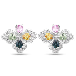 1.67 Carat Genuine Multi Sapphire and White Zircon .925 Sterling Silver Earrings