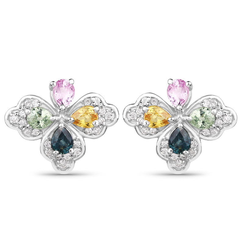 1.67 Carat Genuine Multi Sapphire and White Zircon .925 Sterling Silver Earrings