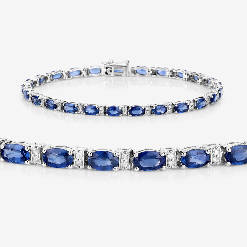 5.73 Carat Genuine Blue Sapphire and White Diamond 14K White Gold Bracelet