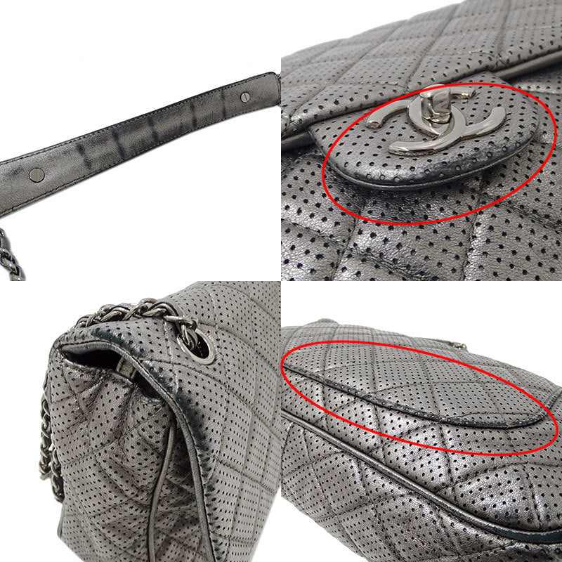 Chanel Matelasse Womens Leather Shoulder Bag Metallic Gray